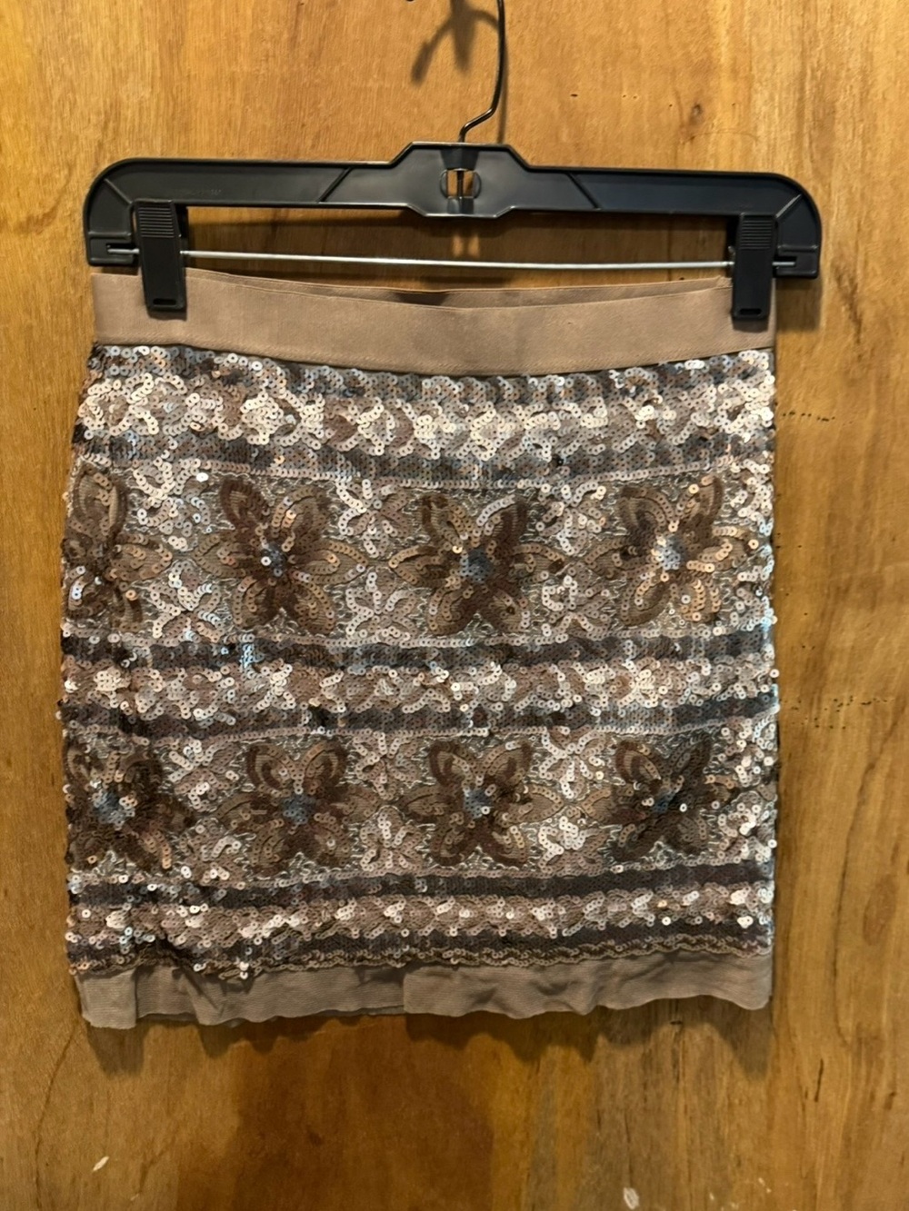 Chelsea & Violet Taupe Sequin Floral Mini Skirt